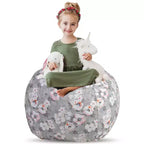 CreativeQT Stuff n Sit XL 38 Bean Bag Storage Cover for Stuffed Toys, Great as Bedroom Organizer or Chair, Grey Floral