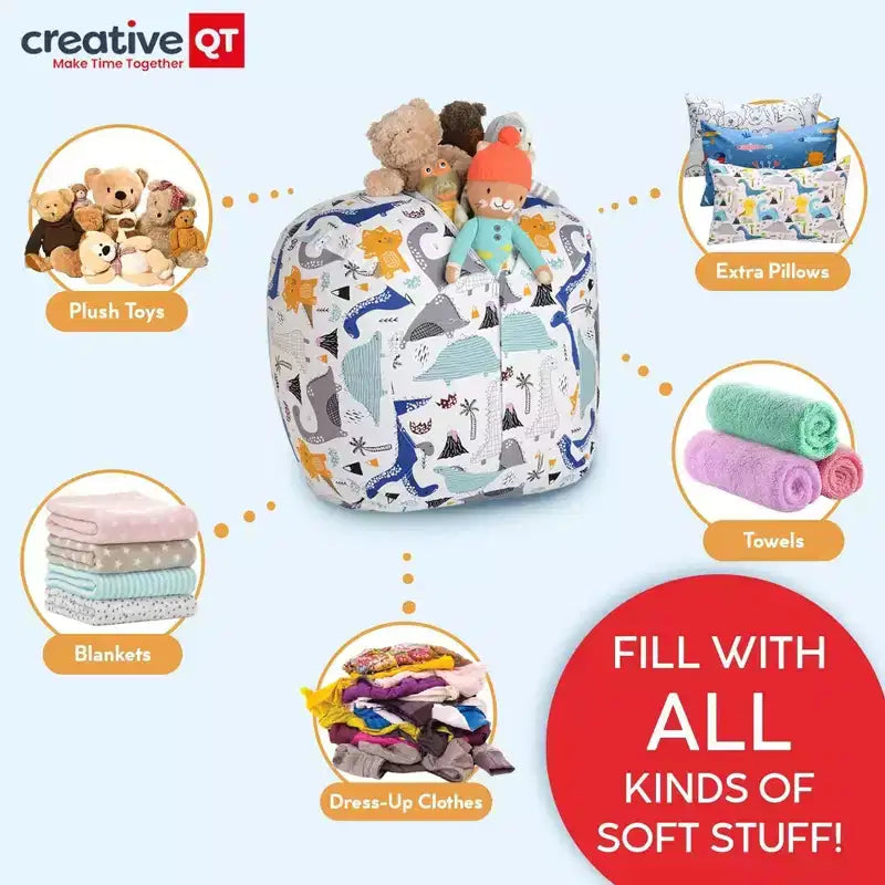 CreativeQT Stuff n Sit XL 38 Copertura per Sacchi a Pelo per Giocattoli di Peluche, Ottima come Organizer per la Camera da Letto o Sedia, Fantasia Floreale Grigia