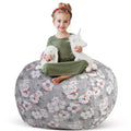 Creative QT Stuff 'n Sit Large 33'' Bean Bag Storage Cover for Stuffed Animals & Toys - Gray Floral Print - Toddler & Kids