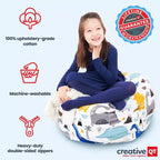 Creative QT Stuff 'n Sit Rivestimento grande da 84 cm per sacco pouf per animali di peluche e giocattoli - Stampa floreale grigia - Per bambini piccoli e grandi