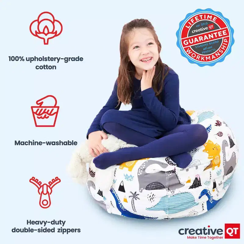 Creative QT Stuff 'n Sit Rivestimento grande da 84 cm per sacco pouf per animali di peluche e giocattoli - Stampa floreale grigia - Per bambini piccoli e grandi