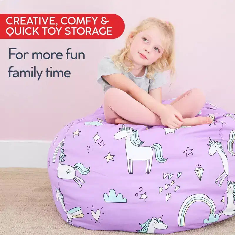 Creative QT Stuff 'n Sit Rivestimento grande da 84 cm per sacco pouf per animali di peluche e giocattoli - Stampa floreale grigia - Per bambini piccoli e grandi