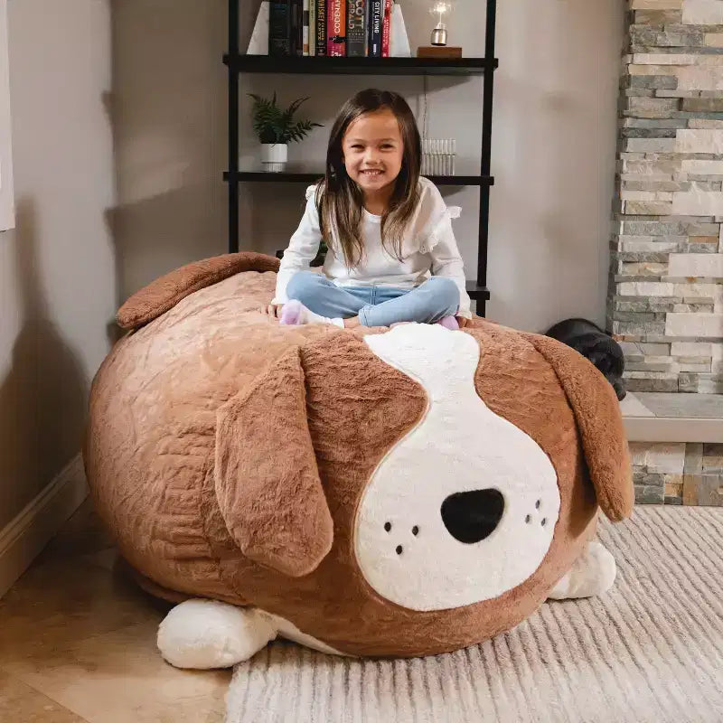 Poltrona a sacco imbottita Big Joe Wild Things con rivestimento rimovibile, morbida pelliccia sintetica, per bambini e ragazzi