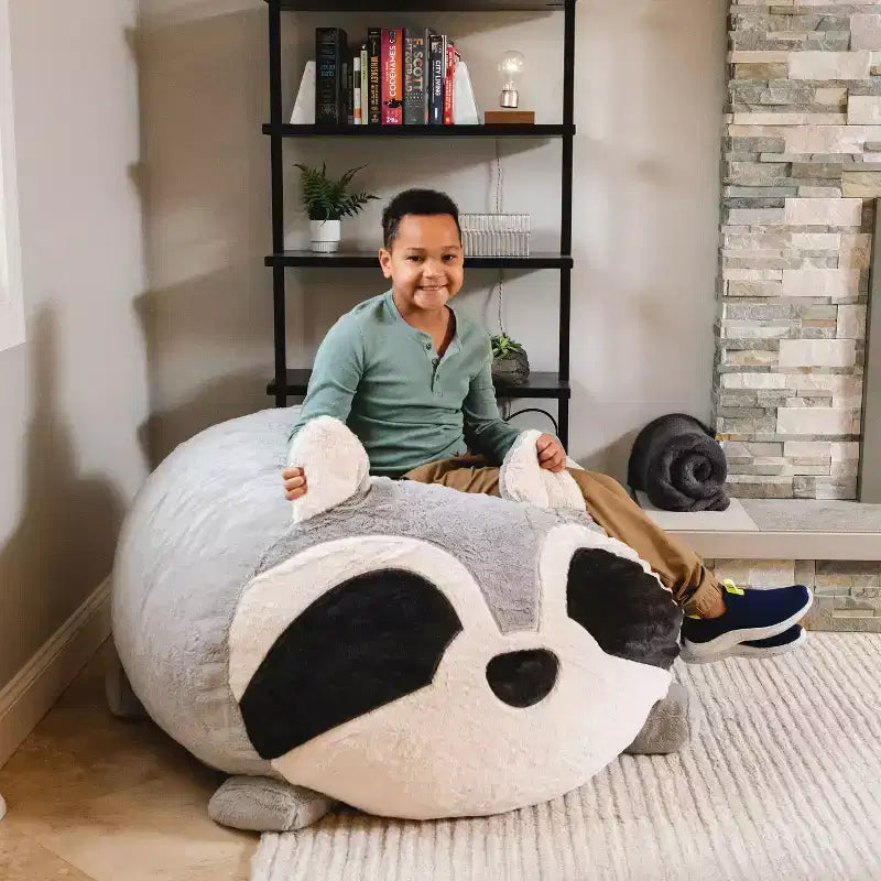 Poltrona a sacco imbottita Big Joe Wild Things con rivestimento rimovibile, morbida pelliccia sintetica, per bambini e ragazzi