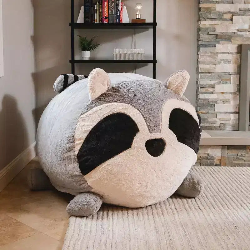 Poltrona a sacco imbottita Big Joe Wild Things con rivestimento rimovibile, morbida pelliccia sintetica, per bambini e ragazzi