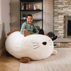 Poltrona a sacco imbottita Big Joe Wild Things con rivestimento rimovibile, morbida pelliccia sintetica, per bambini e ragazzi