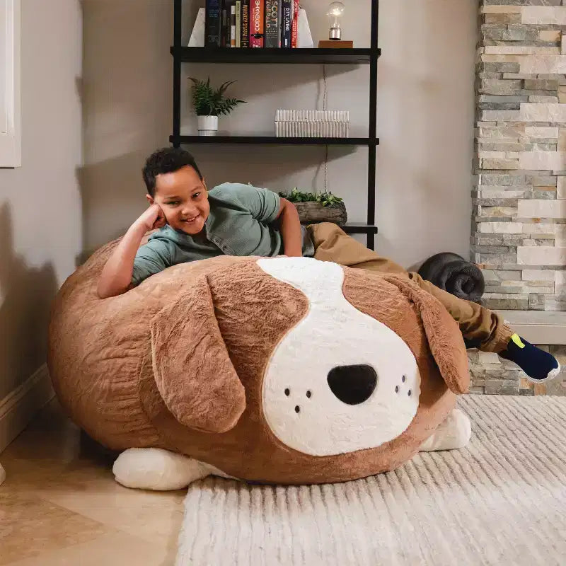 Poltrona a sacco imbottita Big Joe Wild Things con rivestimento rimovibile, morbida pelliccia sintetica, per bambini e ragazzi