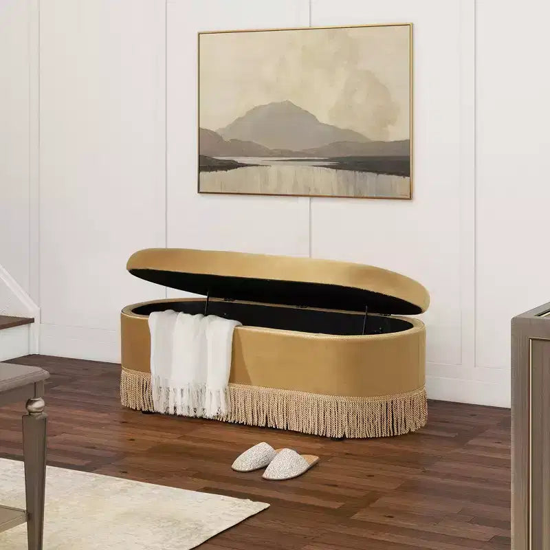 Panca Contenitore Ovale Jennifer Taylor Home Melinda 48.5 con Bottoni e Frange Bullion