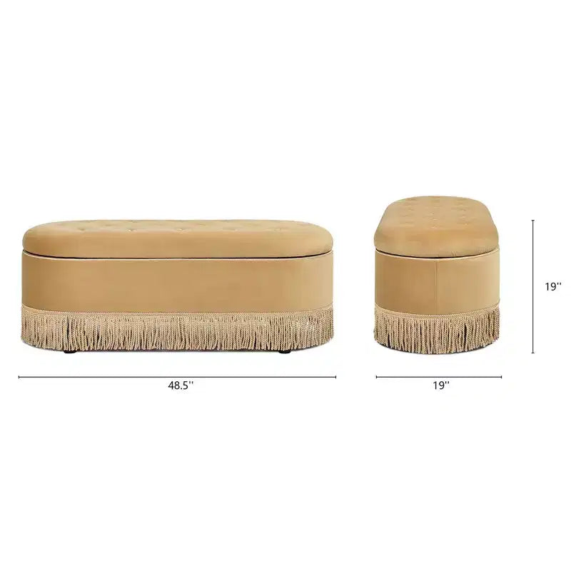 Panca Contenitore Ovale Jennifer Taylor Home Melinda 48.5 con Bottoni e Frange Bullion