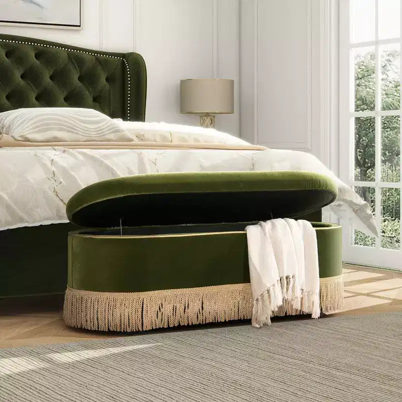 Panca Contenitore Ovale Jennifer Taylor Home Melinda 48.5 con Bottoni e Frange Bullion