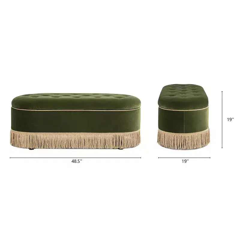 Panca Contenitore Ovale Jennifer Taylor Home Melinda 48.5 con Bottoni e Frange Bullion