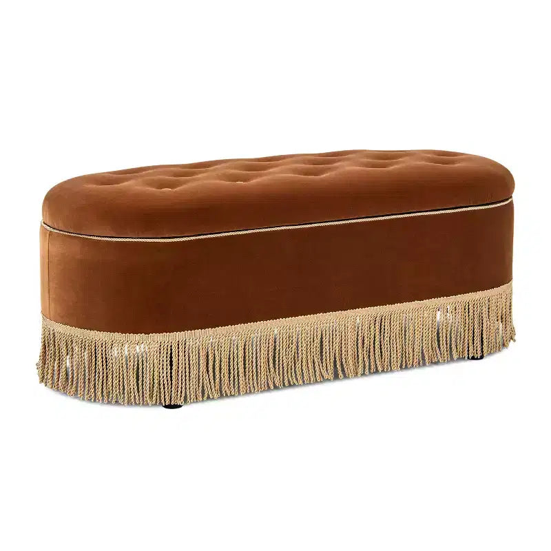Panca Contenitore Ovale Jennifer Taylor Home Melinda 48.5 con Bottoni e Frange Bullion