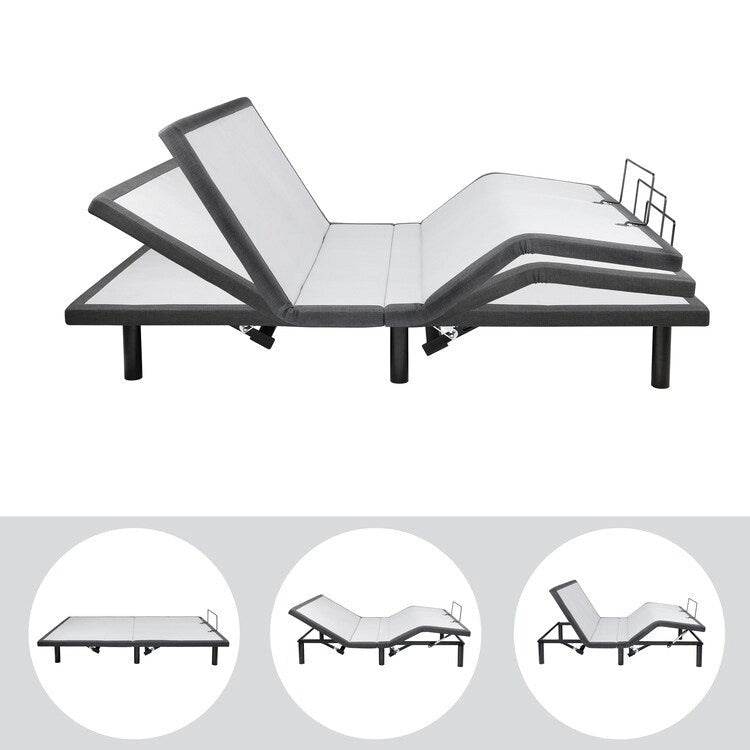 Base per Letto Elettrica Regolabile con Inclinazione Testa e Piedi, Massaggio e Porte USB – Grigio, Matrimoniale / Queen / Split King / Twin XL