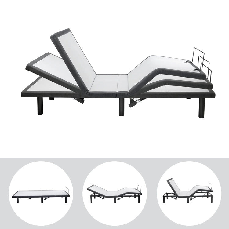 Base per Letto Elettrica Regolabile con Inclinazione Testa e Piedi, Massaggio e Porte USB – Grigio, Matrimoniale / Queen / Split King / Twin XL
