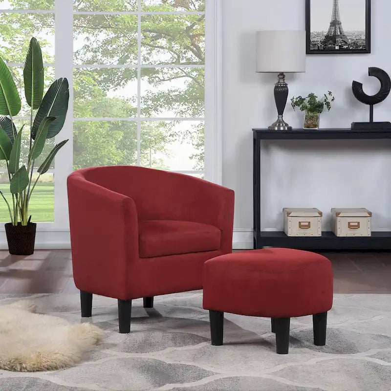 Poltrona a botte con pouf – Vari colori e tessuti, Singolo