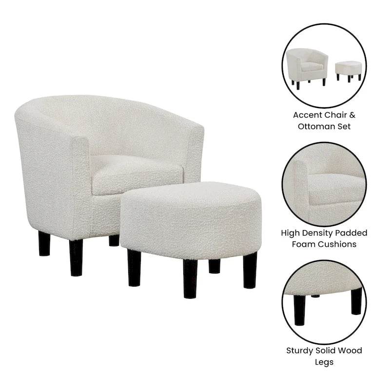 Poltrona a botte con pouf – Vari colori e tessuti, Singolo