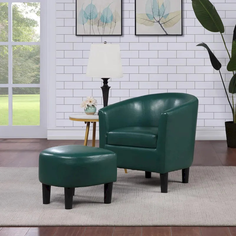 Poltrona a botte con pouf – Vari colori e tessuti, Singolo