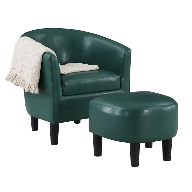 Poltrona a botte con pouf – Vari colori e tessuti, Singolo