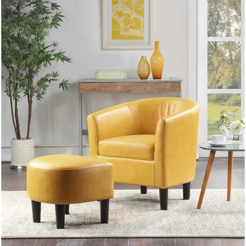 Poltrona a botte con pouf – Vari colori e tessuti, Singolo