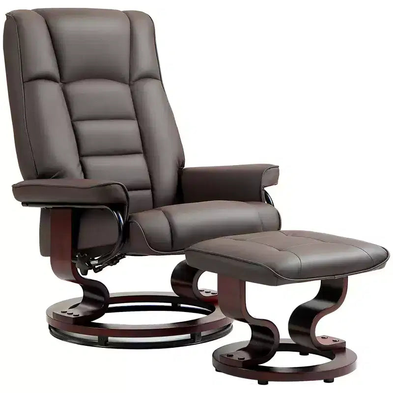 HOMCOM Swivel Recliner with Ottoman, Faux Leather Reclining Chair with High Back and Wood Frame for Living Room, Bedroom