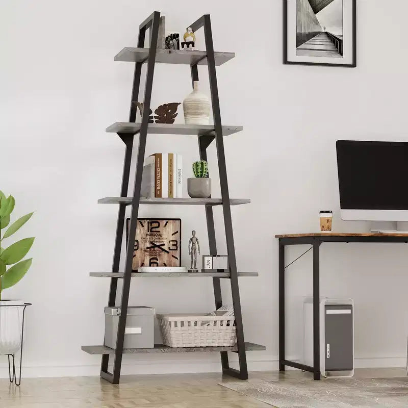 Whizmax Scaffale a 5 ripiani in legno industriale, libreria alta a scala rustica a giorno, mensole espositive da terra per soggiorno, camera da letto, ufficio