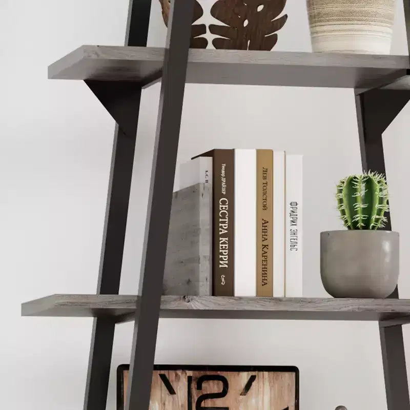 Whizmax Scaffale a 5 ripiani in legno industriale, libreria alta a scala rustica a giorno, mensole espositive da terra per soggiorno, camera da letto, ufficio