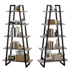 Whizmax Scaffale a 5 ripiani in legno industriale, libreria alta a scala rustica a giorno, mensole espositive da terra per soggiorno, camera da letto, ufficio