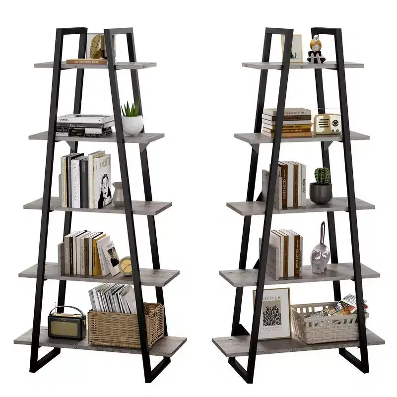Whizmax Scaffale a 5 ripiani in legno industriale, libreria alta a scala rustica a giorno, mensole espositive da terra per soggiorno, camera da letto, ufficio