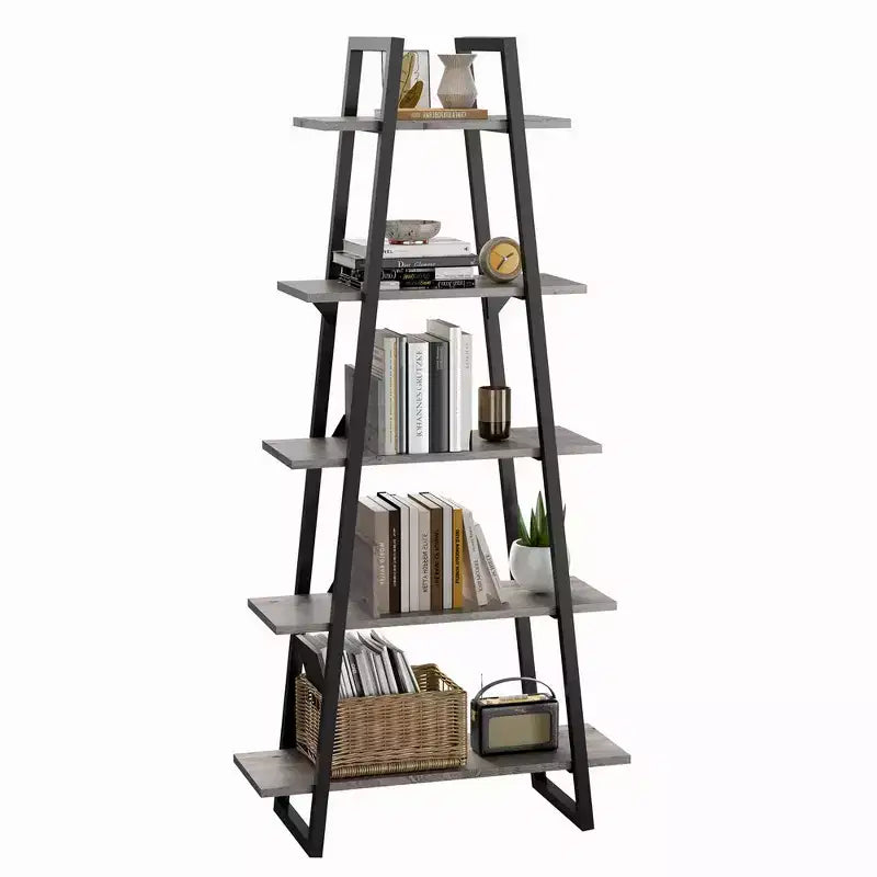 Whizmax Scaffale a 5 ripiani in legno industriale, libreria alta a scala rustica a giorno, mensole espositive da terra per soggiorno, camera da letto, ufficio