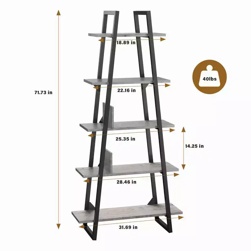 Whizmax Scaffale a 5 ripiani in legno industriale, libreria alta a scala rustica a giorno, mensole espositive da terra per soggiorno, camera da letto, ufficio