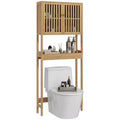 HOMCOM Bamboo Over the Toilet Storage Cabinet, Bathroom Space Saver Above Toilet with Double Slatted Doors, Adjustable Shelf and Open Shelf, Natural