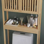 HOMCOM Armadietto da Bagno Salvaspazio Sopra il WC in Bambù, Mobiletto Bagno con Doppie Ante a Persiana, Ripiano Regolabile e Ripiano Aperto, Naturale