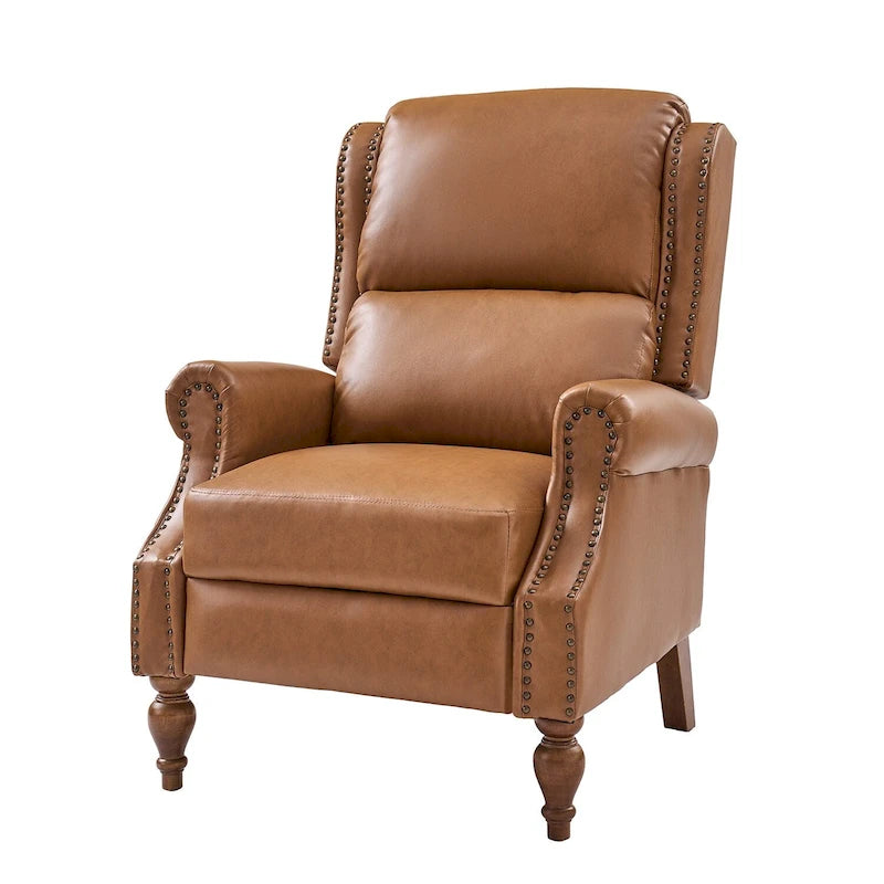 Poltrona Reclinabile Manuale Tradizionale in Similpelle Vegana con Schienale Alto e Borchie Decorative – Beige / Blu Scuro / Marrone / Cammello / Nero, Singola