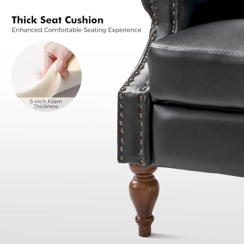 Poltrona Reclinabile Manuale Tradizionale in Similpelle Vegana con Schienale Alto e Borchie Decorative – Beige / Blu Scuro / Marrone / Cammello / Nero, Singola