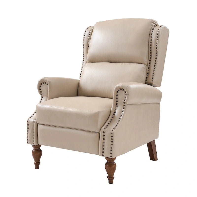 Poltrona Reclinabile Manuale Tradizionale in Similpelle Vegana con Schienale Alto e Borchie Decorative – Beige / Blu Scuro / Marrone / Cammello / Nero, Singola