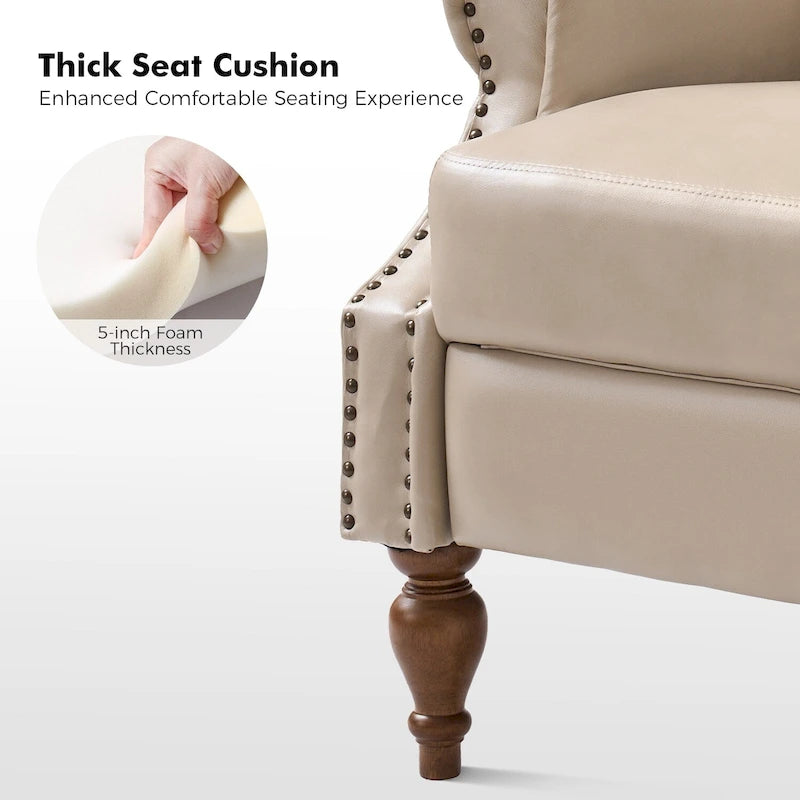 Poltrona Reclinabile Manuale Tradizionale in Similpelle Vegana con Schienale Alto e Borchie Decorative – Beige / Blu Scuro / Marrone / Cammello / Nero, Singola