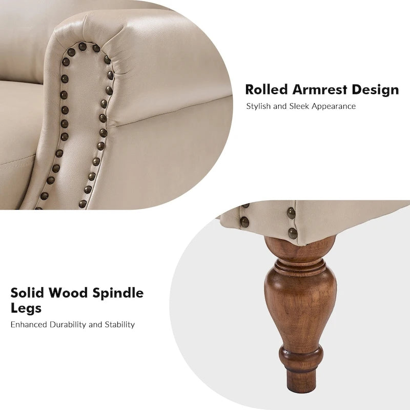 Poltrona Reclinabile Manuale Tradizionale in Similpelle Vegana con Schienale Alto e Borchie Decorative – Beige / Blu Scuro / Marrone / Cammello / Nero, Singola