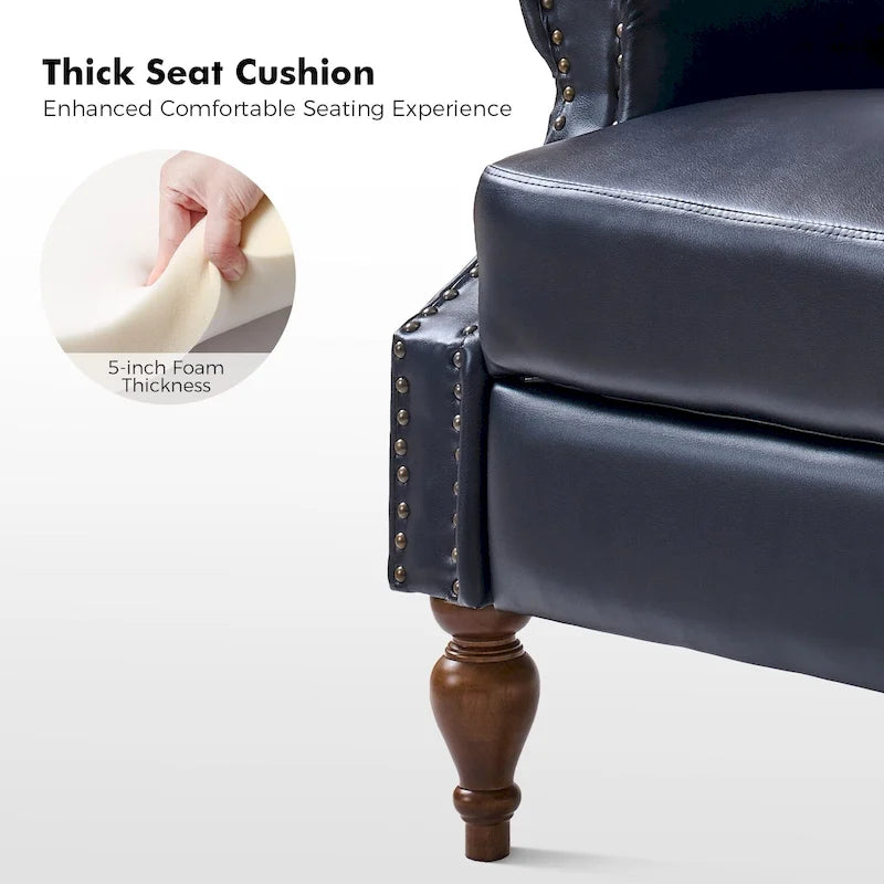 Poltrona Reclinabile Manuale Tradizionale in Similpelle Vegana con Schienale Alto e Borchie Decorative – Beige / Blu Scuro / Marrone / Cammello / Nero, Singola