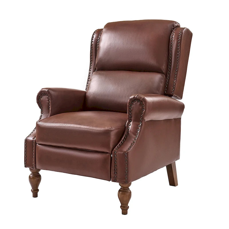 Poltrona Reclinabile Manuale Tradizionale in Similpelle Vegana con Schienale Alto e Borchie Decorative – Beige / Blu Scuro / Marrone / Cammello / Nero, Singola