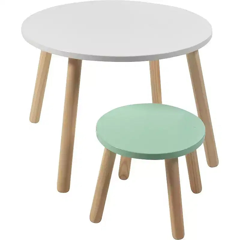 Set Tavolo e Sedie in Legno per Bambini con 4 Posti - Tigre, Panda, Volpe e Sgabello per Adulti - Arredamento per Sala Giochi, Asilo Nido, Aula - Centro Attività per Bambini