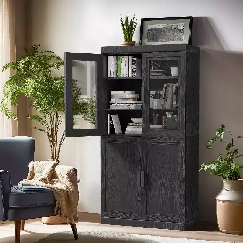 Libreria decorativa Dovelina con finitura effetto legno, ante e ripiani regolabili