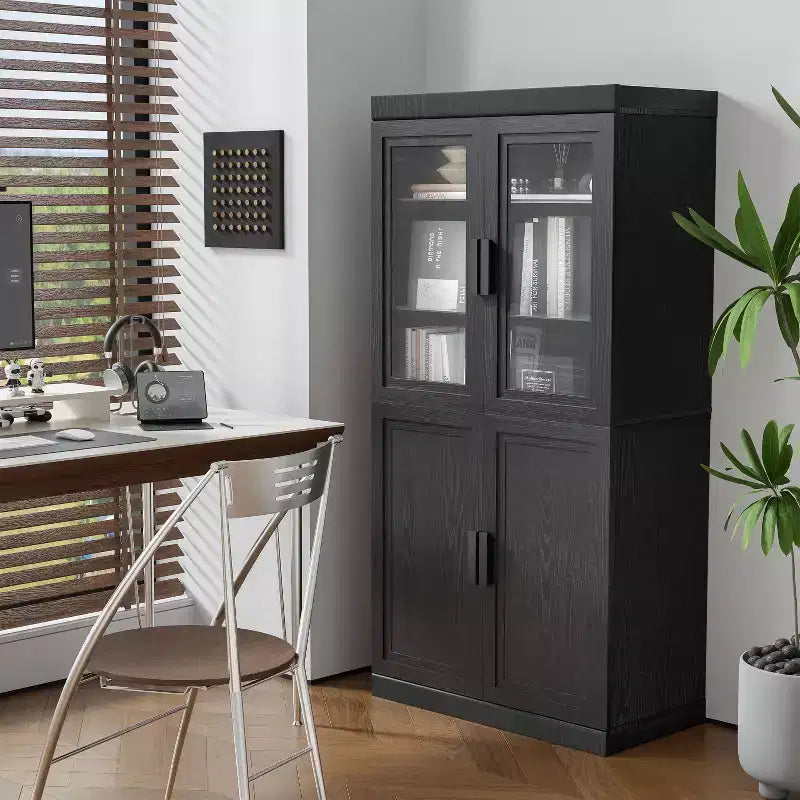 Libreria decorativa Dovelina con finitura effetto legno, ante e ripiani regolabili