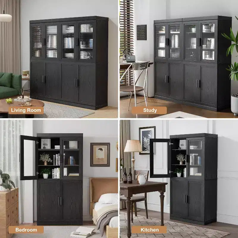 Libreria decorativa Dovelina con finitura effetto legno, ante e ripiani regolabili