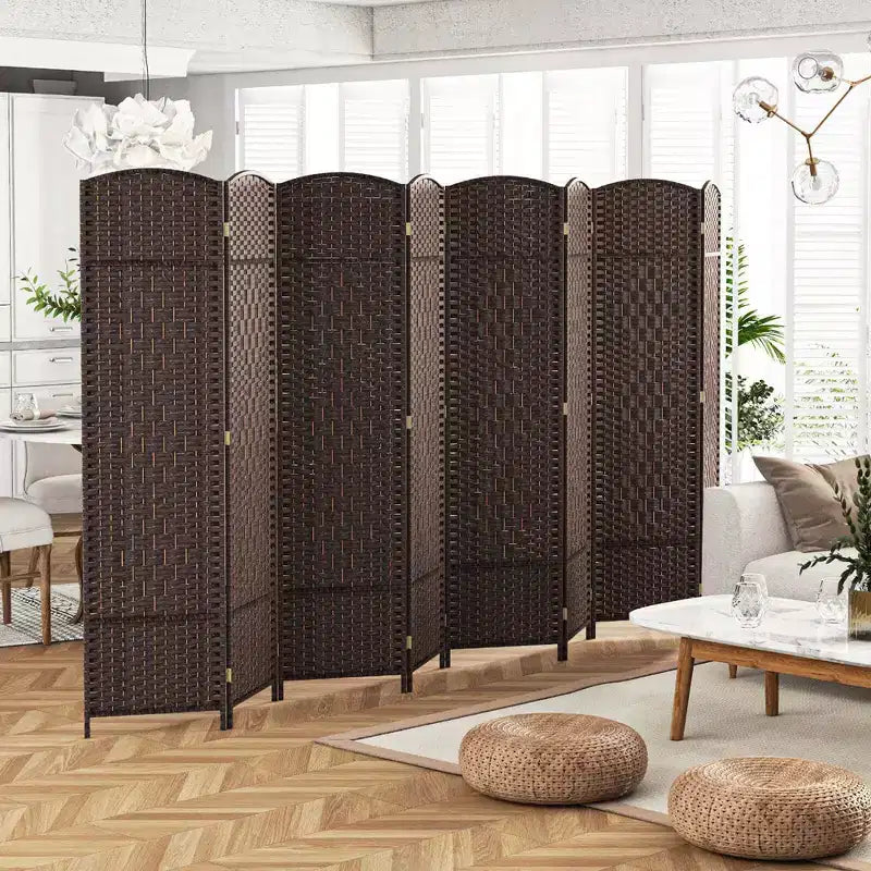 Divisorio per ambienti a 8 pannelli Costway, schermo pieghevole per la privacy alto 183 cm con struttura in legno massello marrone/nero