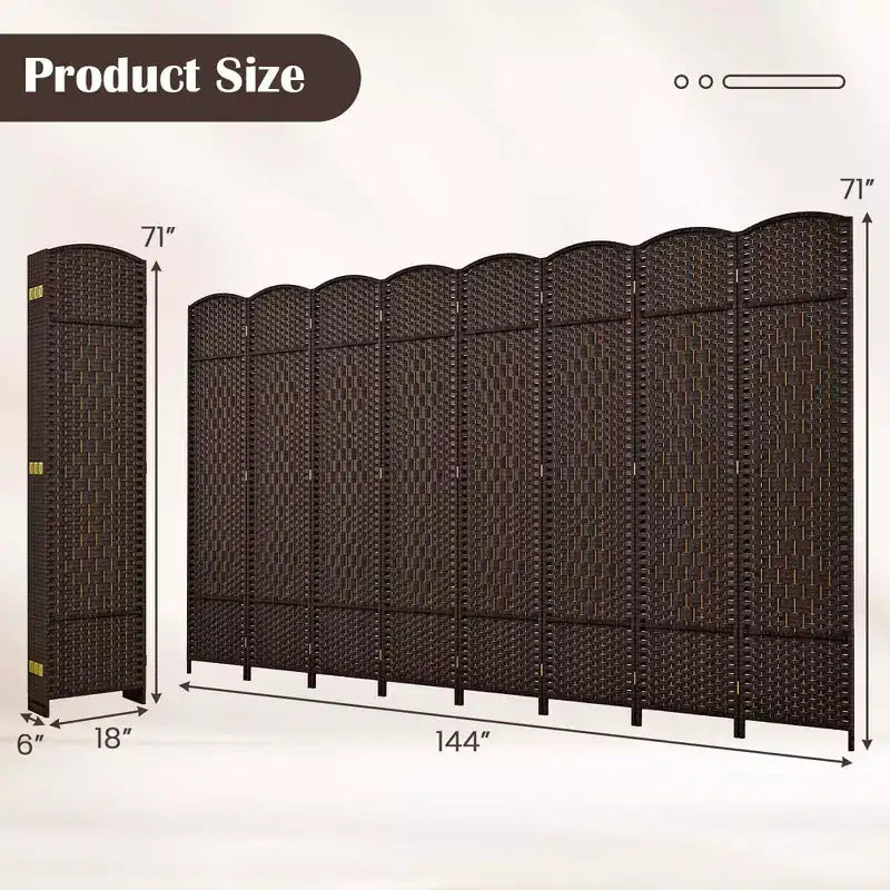 Divisorio per ambienti a 8 pannelli Costway, schermo pieghevole per la privacy alto 183 cm con struttura in legno massello marrone/nero