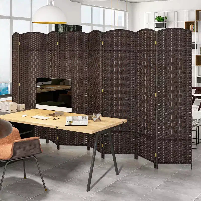 Divisorio per ambienti a 8 pannelli Costway, schermo pieghevole per la privacy alto 183 cm con struttura in legno massello marrone/nero