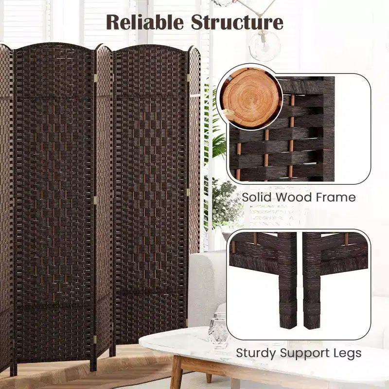 Divisorio per ambienti a 8 pannelli Costway, schermo pieghevole per la privacy alto 183 cm con struttura in legno massello marrone/nero