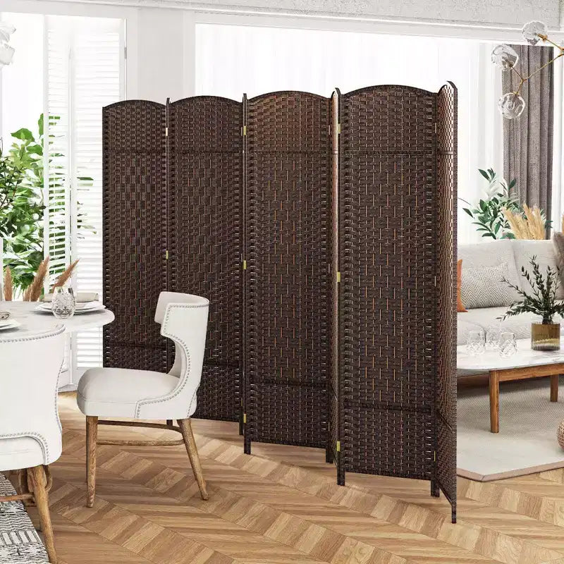 Divisorio per ambienti a 8 pannelli Costway, schermo pieghevole per la privacy alto 183 cm con struttura in legno massello marrone/nero