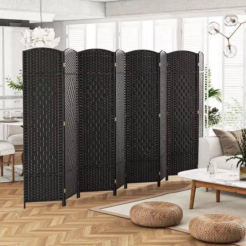 Divisorio per ambienti a 8 pannelli Costway, schermo pieghevole per la privacy alto 183 cm con struttura in legno massello marrone/nero
