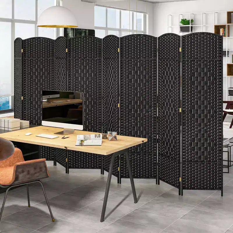 Divisorio per ambienti a 8 pannelli Costway, schermo pieghevole per la privacy alto 183 cm con struttura in legno massello marrone/nero